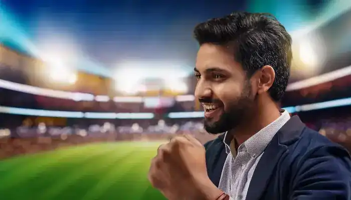 Player receiving online cricket ID on phone at stadium